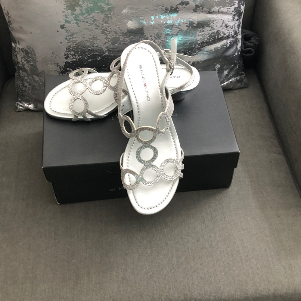 Bandolino Silver Rhinestone Circle Slingback Sandals - Women's